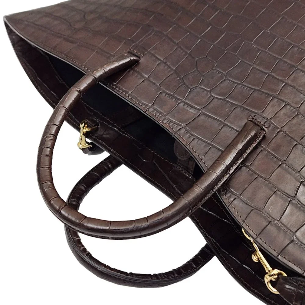 Croc-Embossed Brown Medium Size Tote Bag